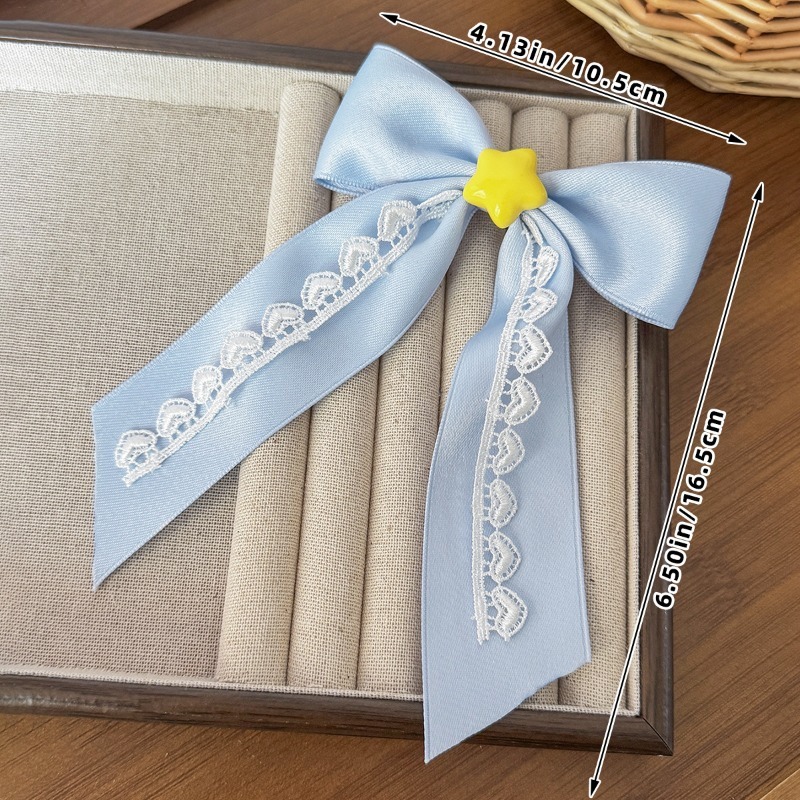 Cute Blue Lace Satin Bow Hair  - Tassel Fringe Trim ulasan dan harga